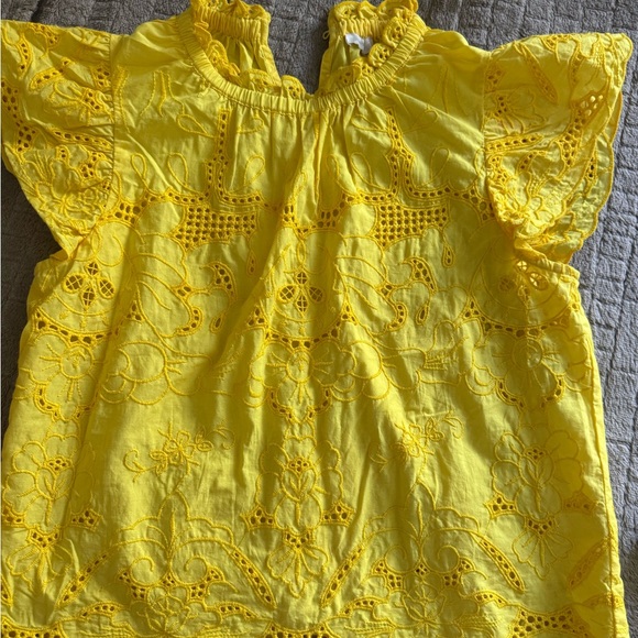 Yellow Eyelet Ruffle Sleeve Top - Picture 2 of 4